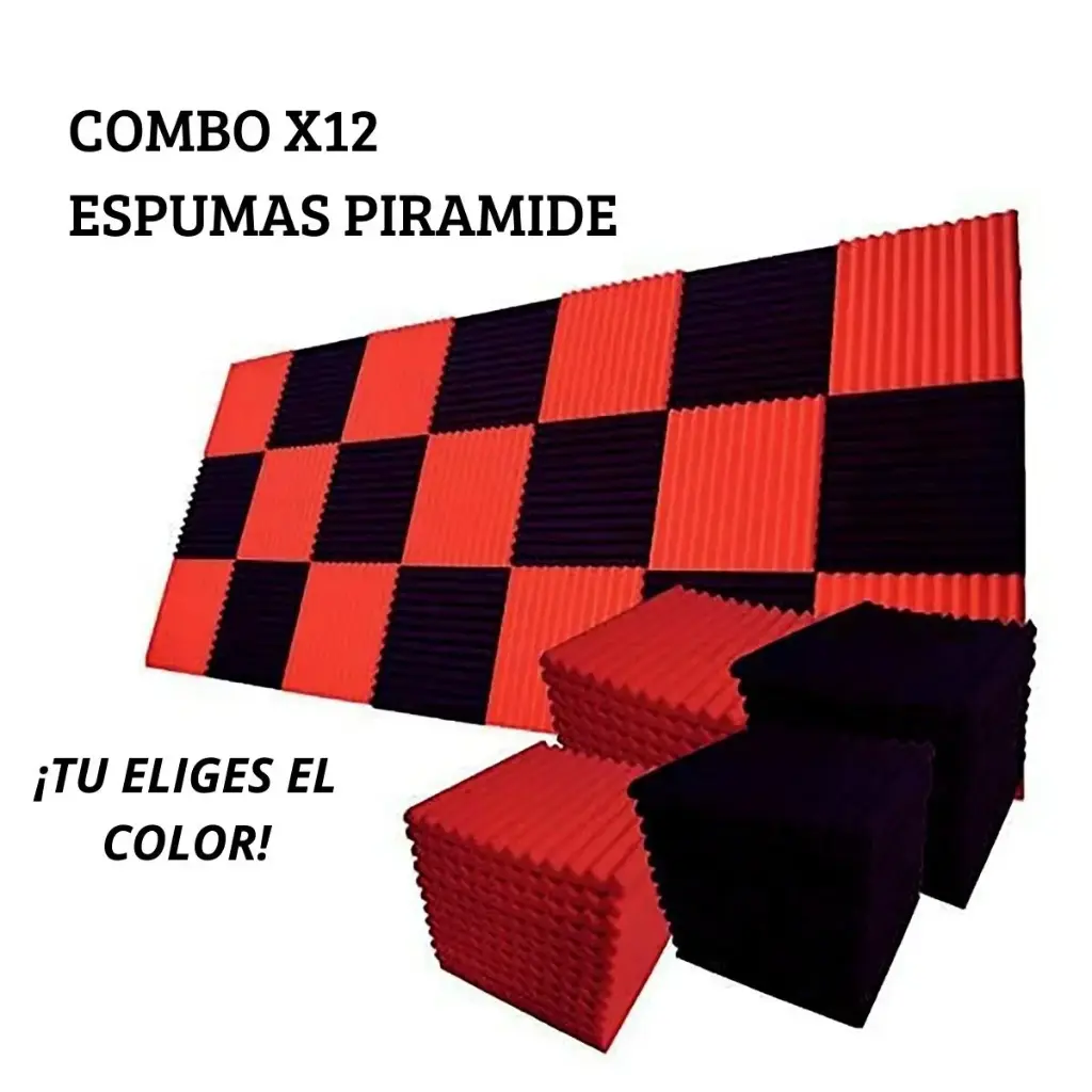 12 unds De Espuma Acústica T. Pirámide 30x30x2.5 cm  (Negro)